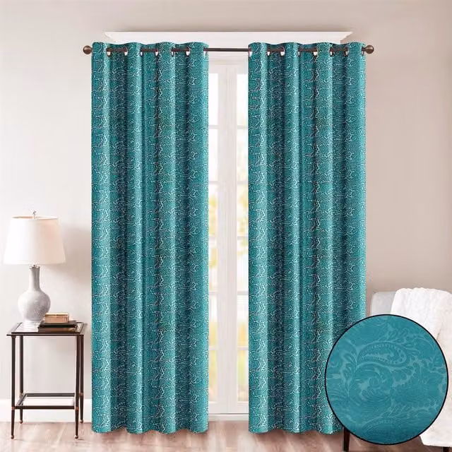 Roseley Petrol Floral Eyelet Fabric Curtains