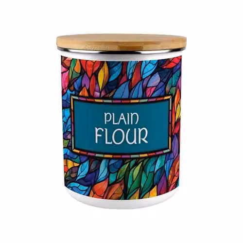 Purely Home Stained Glass Patterned Enamel Plain Flour Canister, 2.7 l, Multicolour