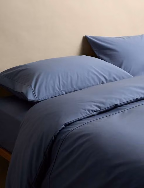 M&S Egyptian Cotton 230 Thread Count Duvet Cover Set, Blue, W: 180 cm x L: 200 cm