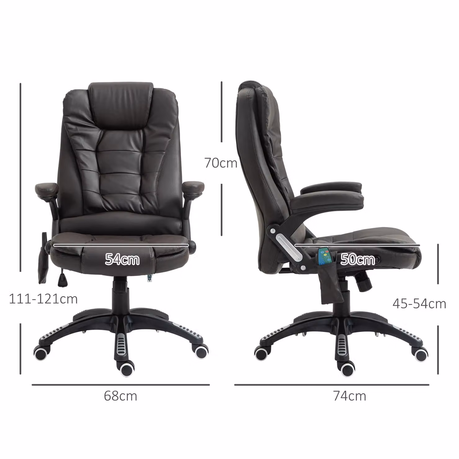 HOMCOM Brown Synthetic Leather Executive Office Chair with Heated Vibrating Massage and Reclining Function – 3