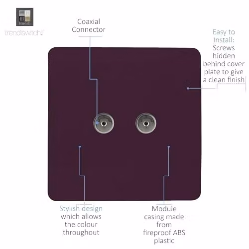 Trendi Switch 2 Gang Female Co-Axial Flush Television Socket in Plum Purple – 2
