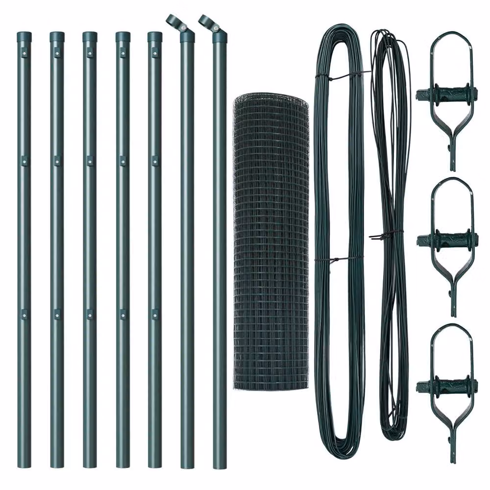 Berkfield Home Set of 2 Green Powder-Coated Steel Round In-Ground Mesh Fence Posts – 2