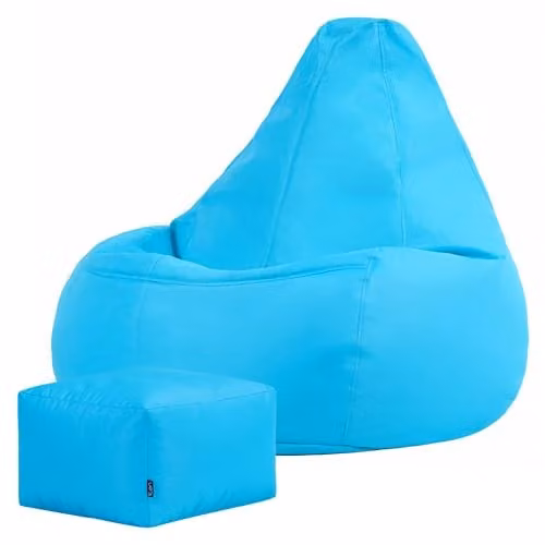 icon Gaming Recliner Indoor and Outdoor Bean Bag with Footstool in Turquoise Blue – 1