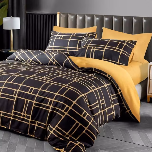 Pamposh Single Reversible Microfibre Duvet Cover Set in Black and Gold