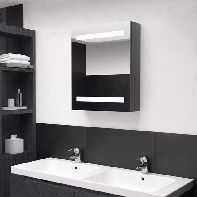 Berkfield Home LED Bathroom Mirror Cabinet in Grey, W/D/H: 50 x 14 x 60 cm