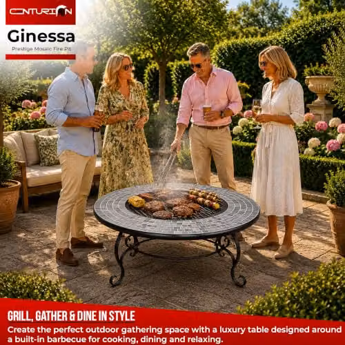 Centurion Supports Fireology Ginessa Garden Fire Pit Brazier and Coffee Table with Mosaic Ceramic Tiles in Grey and Black – 2