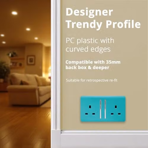 Trendi Switch 2 Gang 13 Amp Flush Socket in Turquoise – 5