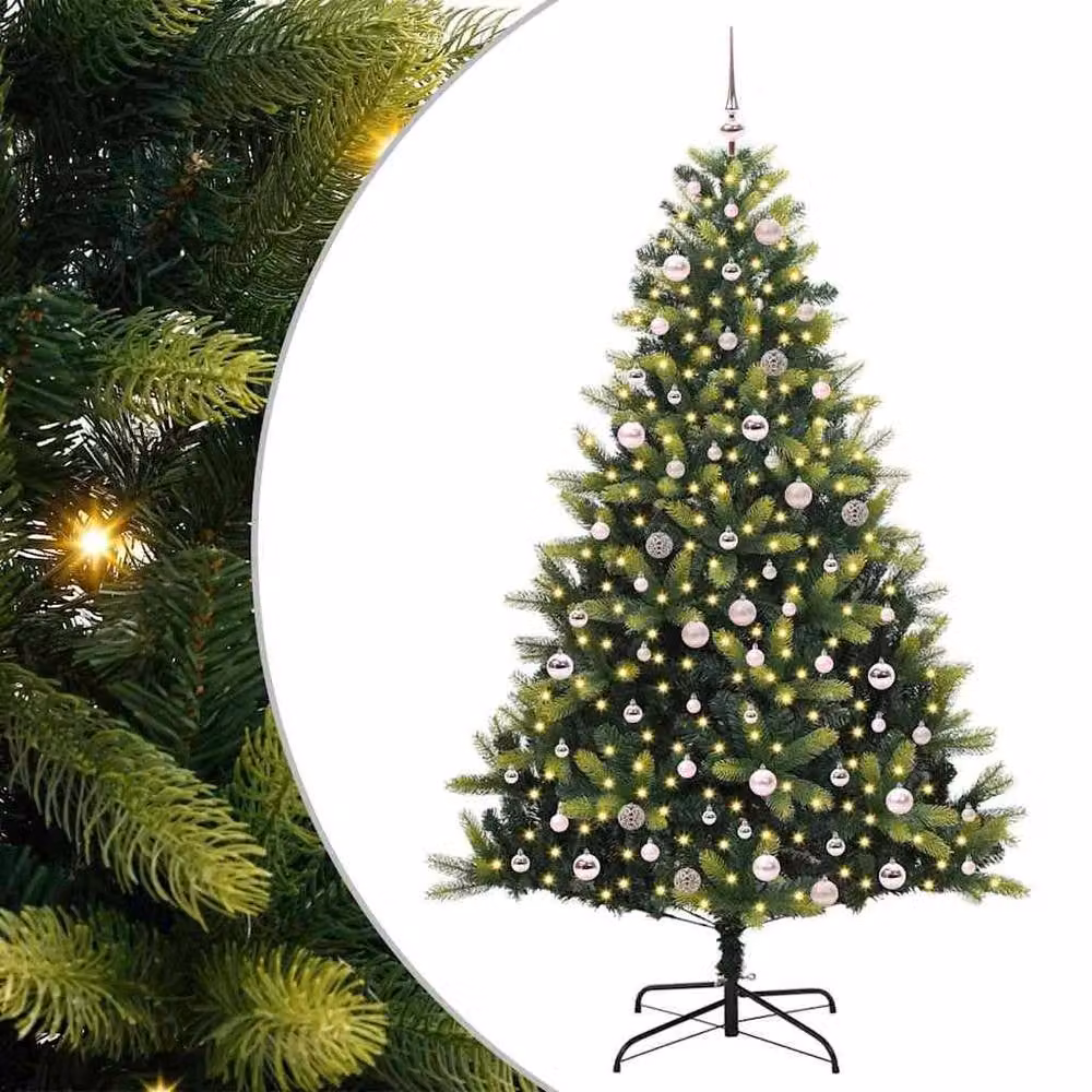 Berkfield Home Artificial Hinged Christmas Tree with 300 LEDs, Green, Height: 240 cm – 2