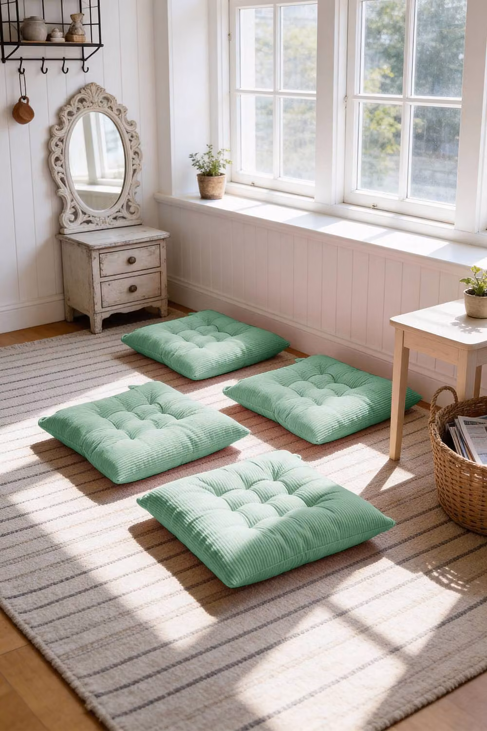 Garden Sanctuary Set of 4 Green Corduroy Square Chair Cushions, W/D/H: 40 x 40 x 40 cm – 3