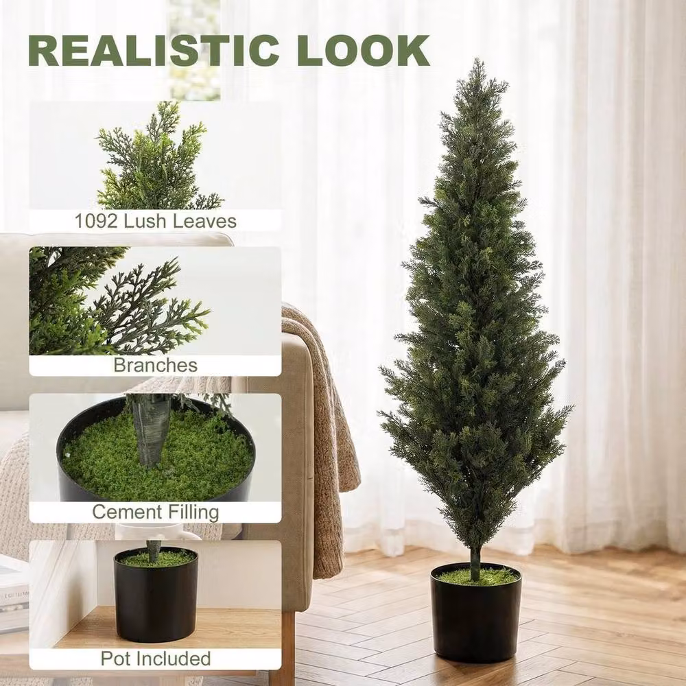 NESTLUNE Set of 2 Green Decorative Artificial Cypress Trees in Concrete Weighted Pots, W/D/H: 15 x 15 x 100 cm – 4