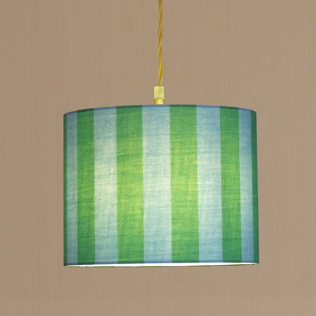 ValueLights Callie Colour Clash Blue and Green Stripe Fabric Drum Lamp Shade with Bulb, Shade Width: 29.5 cm – 3