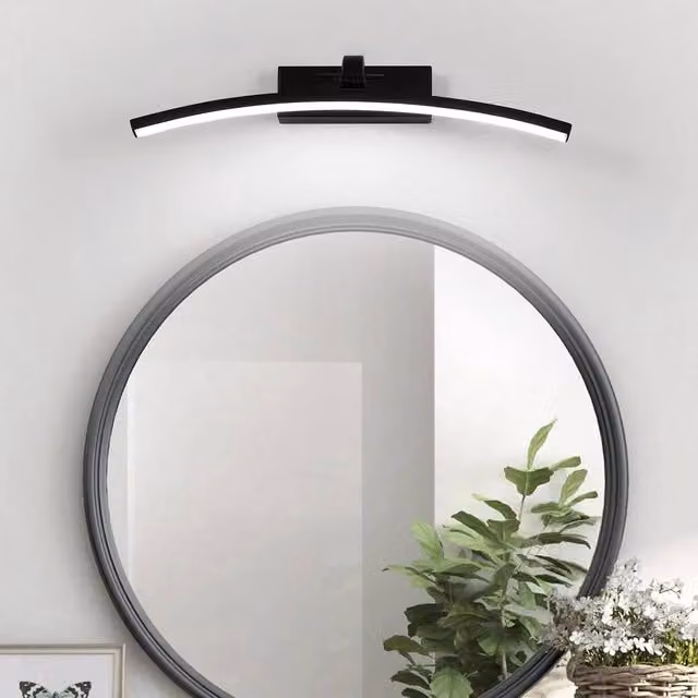 Goeco LED Bathroom Mirror Wall Light, 8W Rotating Aluminium Lamp in Black, 6500K Cool White, IP44