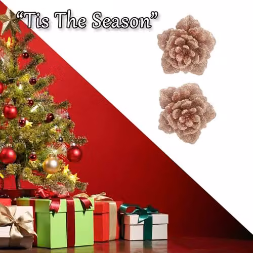 VFM e-Store 2 Pack Clip-On Glitter Flower Christmas Decorations in Rose Gold, W/D/H: 18 x 10.1 x 4.6 cm – 5
