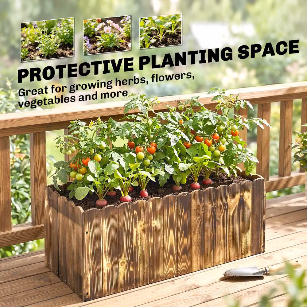 Outsunny Wooden Raised Flower Bed Planter in Brown, W: 80 cm, D: 33 cm, H: 30 cm – 4