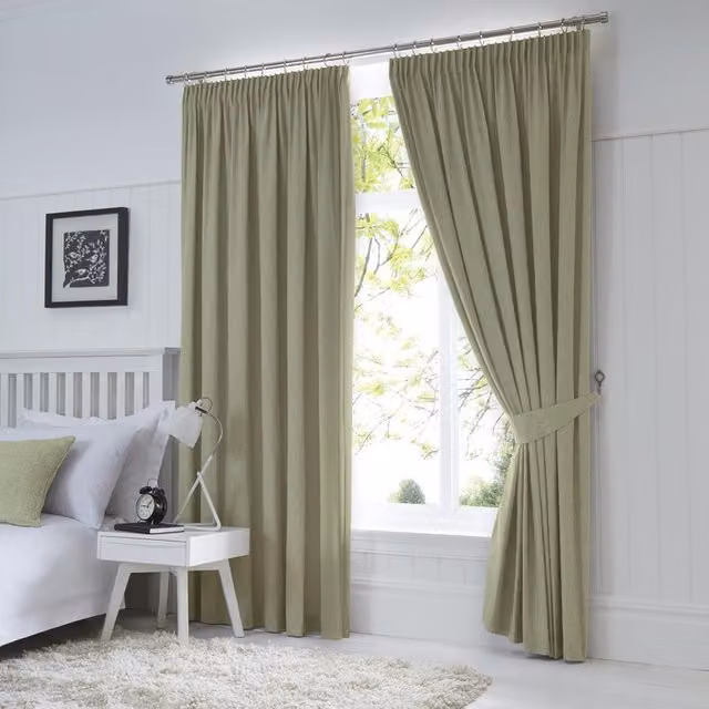 Terrys Green Blackout Pencil Pleat Fabric Panel Curtains