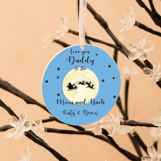 Uniqueful Personalised Moon and Back Round Blue Plastic Hanging Pendant Christmas Decoration for Dad