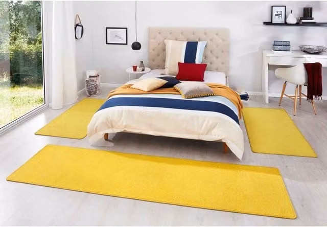 Hanse Home Colour 3-in-1 Polypropylene Plain Modern Rug Set in Yellow