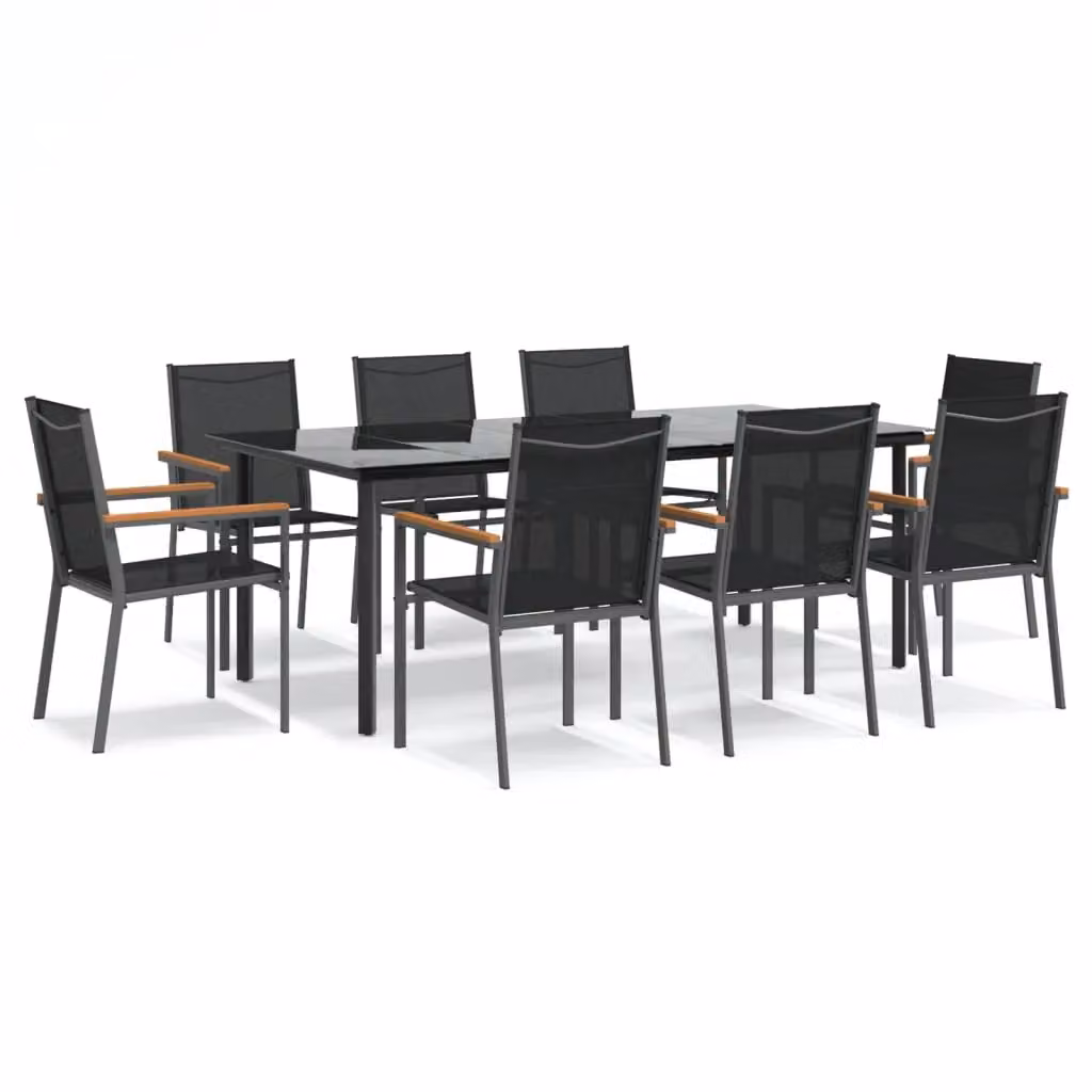 Berkfield Home 9 Piece Modern Garden Dining Set in Black Textilene and Steel – 2