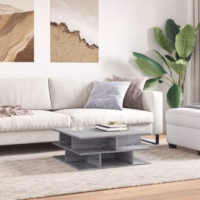 Berkfield Home Decorative Coffee Table in Grey Sonoma, W/D/H: 70 x 70 x 29 cm