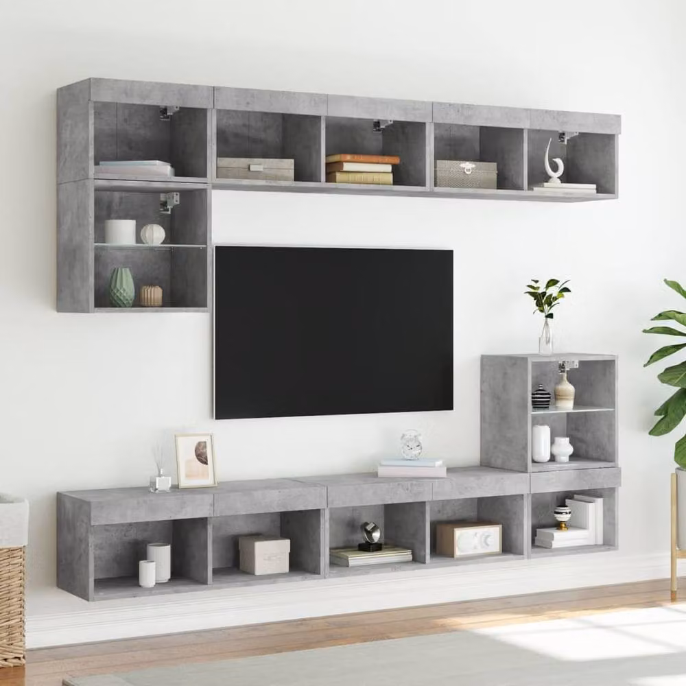 Berkfield Home Modern TV Cabinet with LED Lights in Concrete Grey, W/D/H: 80 x 30 x 30 cm – 4