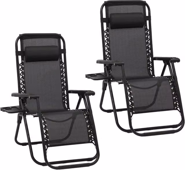 Lishetimig 2-Pack Zero Gravity Lounge Chairs in Black with Adjustable Headrest and Cup Holders