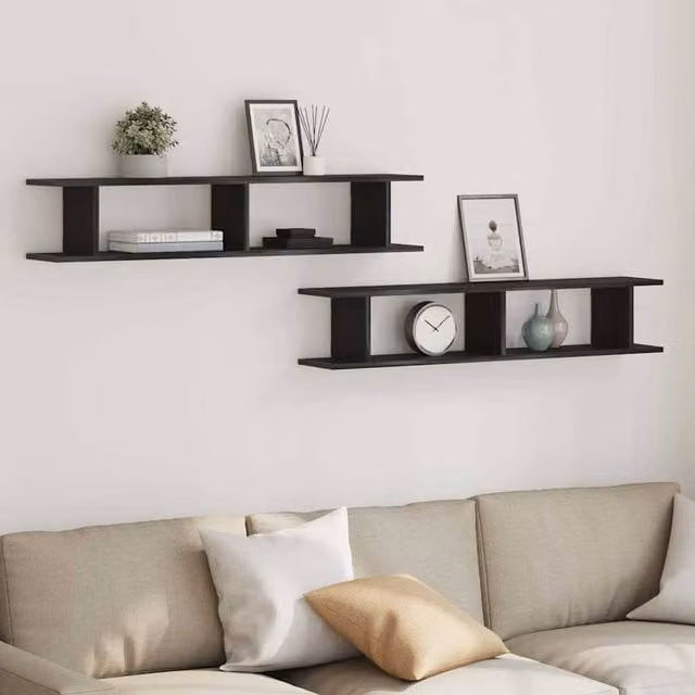Berkfield Home Wall Mounted Shelves, 2 Pack, Black Oak, W: 105 cm, D: 20 cm, H: 18 cm