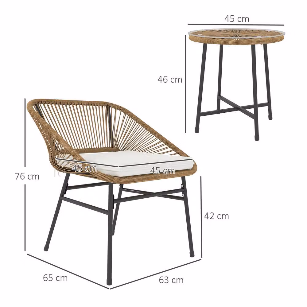 OUTSUNNY Rattan Bistro Set with Cushions in Natural and Light Grey – 2