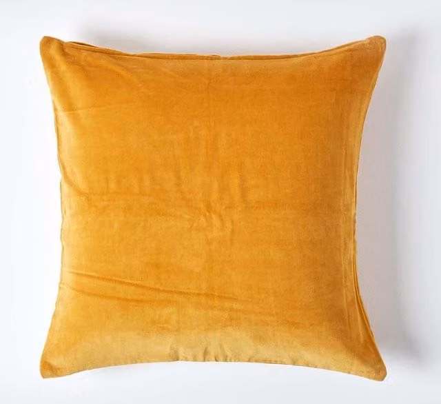 Homescapes Mustard Velvet Cushion Cover, Square Cotton Velvet, W/D/H: 60 x 60 x 60 cm