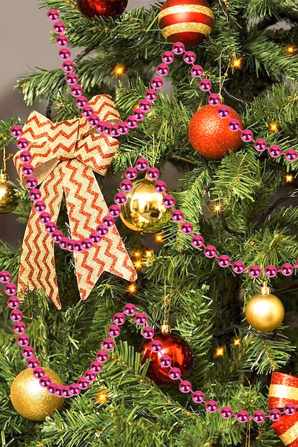 Neel Blue 9m Metallic Christmas Bead Chain with 7.5mm Shiny Pearl Garland in Dark Pink – 4