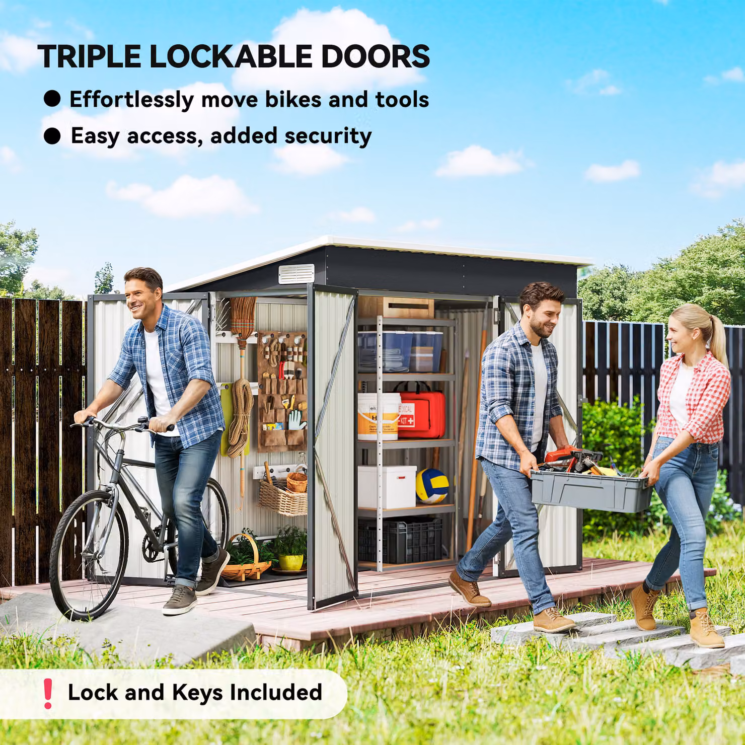 Outsunny Metal Pent Garden Storage Shed in Dark Grey with Lockable Double Doors and Side Vents – 3