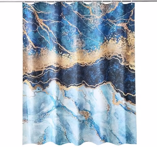 Neel Blue Abstract Blue Waterproof Shower Curtain, Mould Resistant Polyester Fabric, W: 180 cm, H: 200 cm