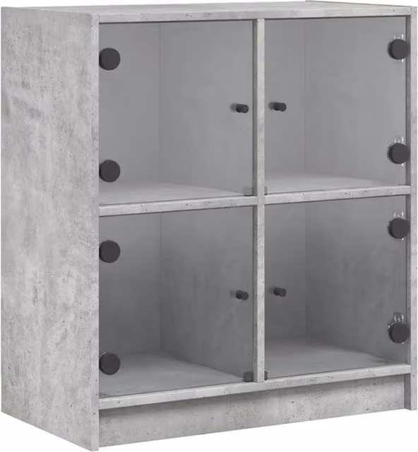 Berkfield Home Side Cabinet with Glass Doors, Concrete Grey, W/D/H: 68 x 37 x 75.5 cm