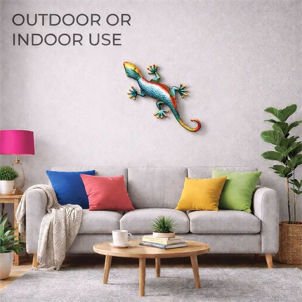 NESTLUNE Metal Gecko Multicolour Garden Wall Ornament, W: 100 cm, H: 15 cm – 4