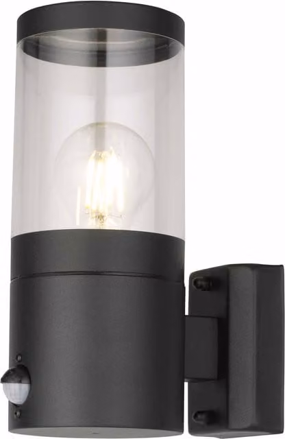 First Choice Lighting Storm Outdoor Motion Sensor Wall Light in Black and Transparent