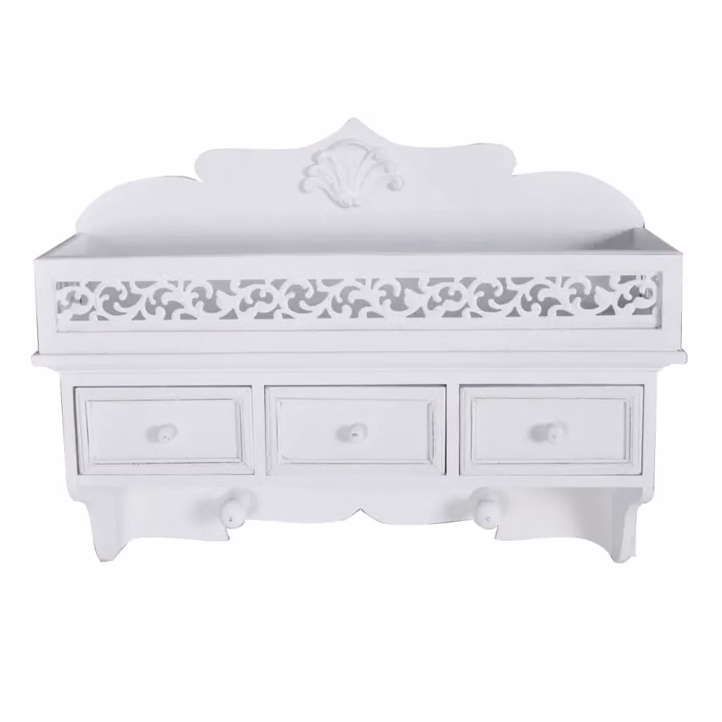 Berkfield Home Wall Mounted Shelf with 3 Drawers and 2 Hooks in White – 2