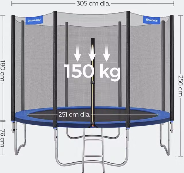 SONGMICS 10ft Kids Trampoline with Safety Net and Weatherproof UV Protection in Blue