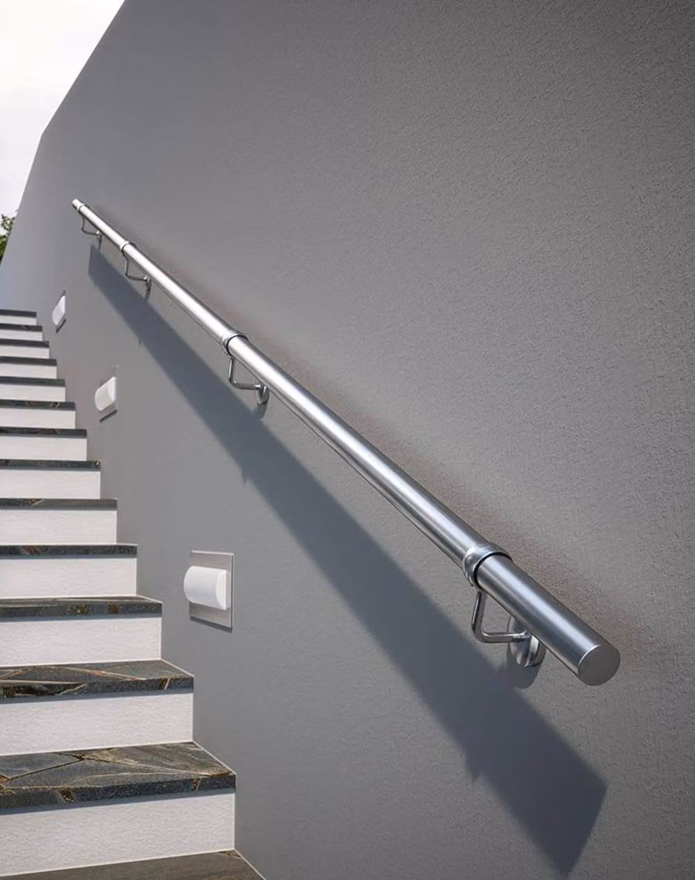 Forgeworks Polished Stainless Steel Round Indoor Stair Handrail Kit in Silver, 3.6m – 3