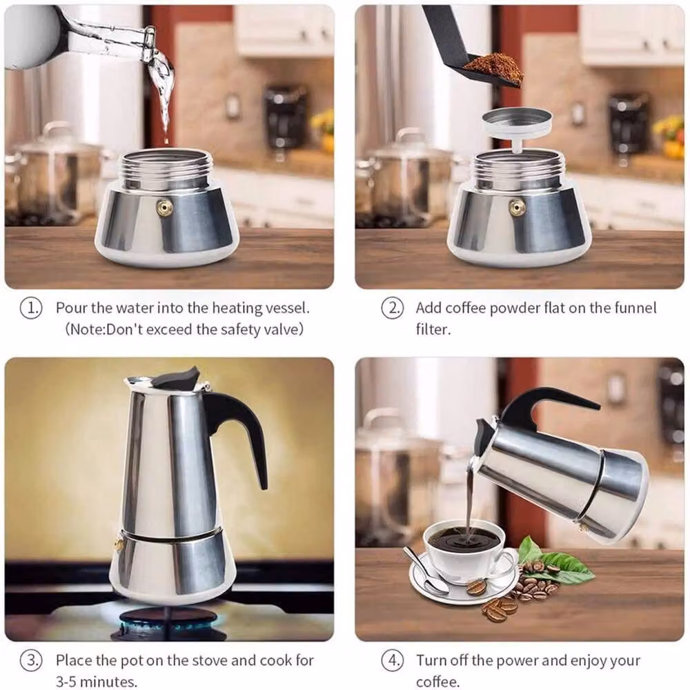 Nordara Silver Stove Top Moka Pot Espresso Maker, 300 ml – 3