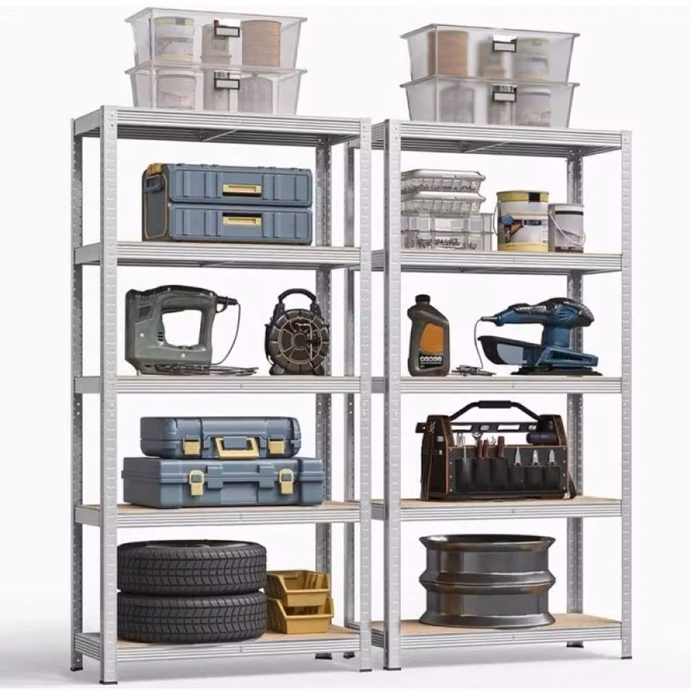 FLAVORA Silver 5 Tier Heavy Duty Metal and MDF Racking Shelf, W/D/H: 50 x 50 x 180 cm – 3