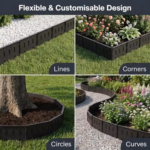 Lambu Flexible Modular Black Plastic Lawn and Garden Edging Border, 178pc – 3