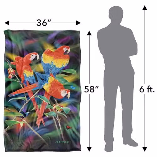 JQ Licensing Royce Mcclure Macaws Silky Touch Super Soft Multicolour Fleece Throw Blanket W/D/H: 91 x 147 cm – 4
