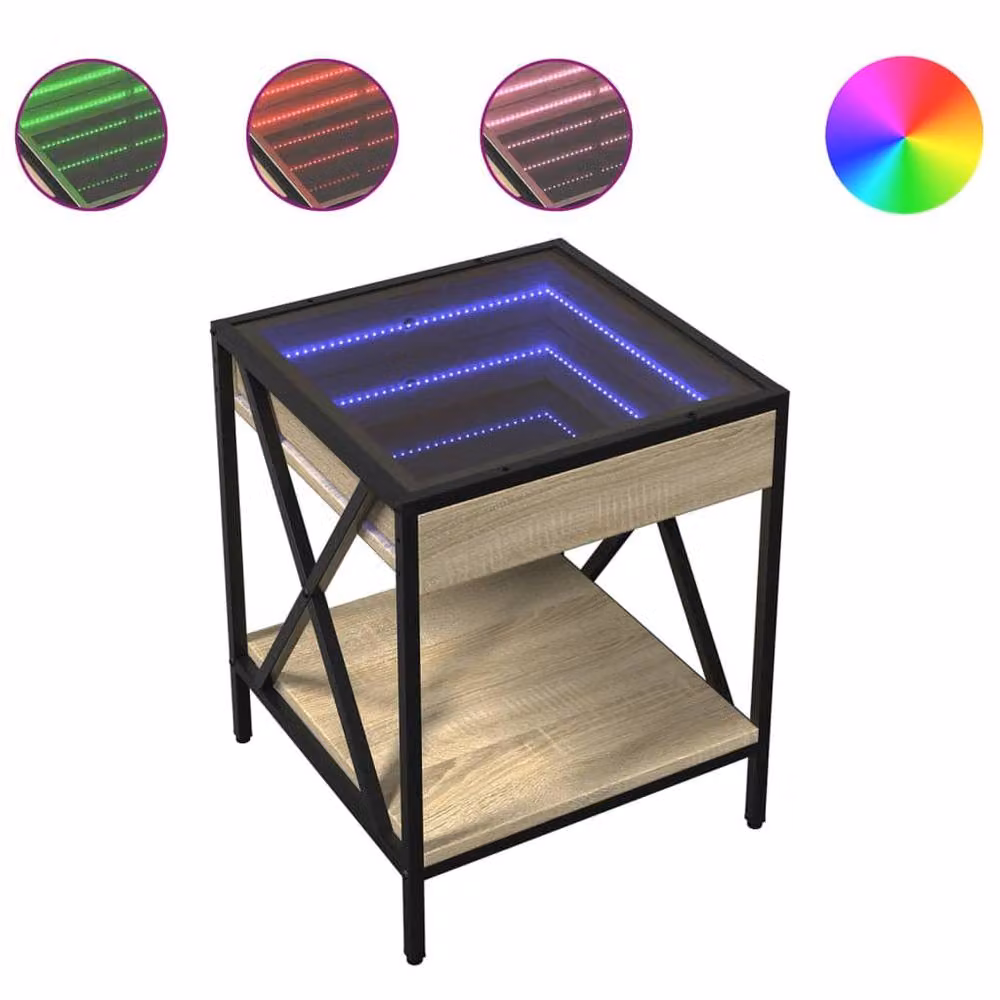 Berkfield Home Infinity LED Decorative Bedside Table in Natural Sonoma Oak, W/D/H: 40 x 40 x 49 cm – 3