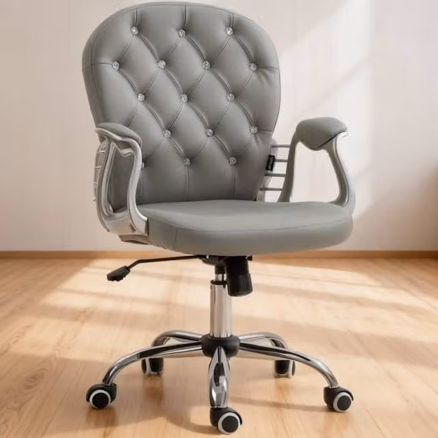 ERGOVEXA Ergonomic Office Chair with 360 Degree Swivel and Grey Synthetic Leather Padded Base, H 120 x W 60.5 x D 59.5 cm – 1
