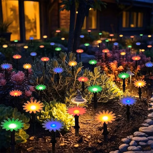Quipulse 20 LED Solar-Powered Sunflower Garden Ground Lights in White and Multicolour with Dusk Sensor