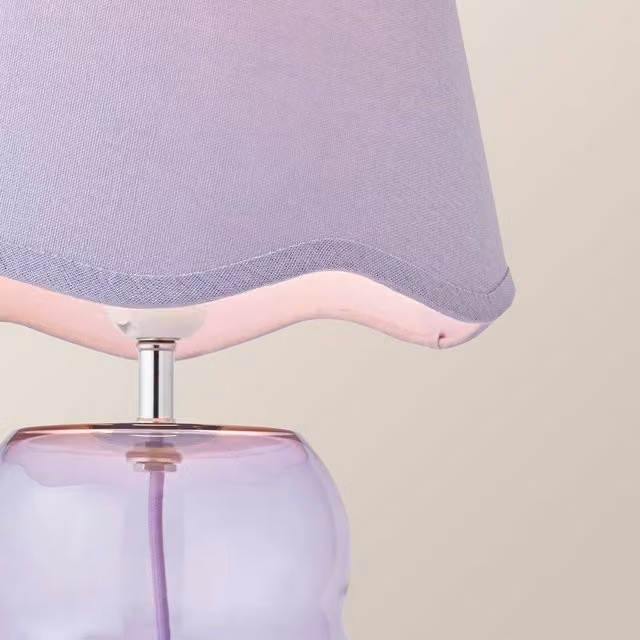 ValueLights Lolly Lilac Glass Bubble Table Lamp with Scallop Shade and Bulb
