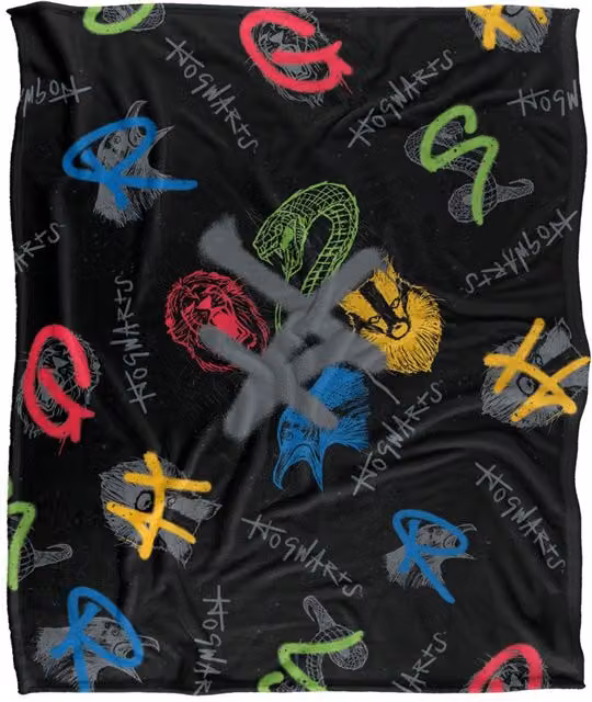 LOGOVISION Harry Potter Graffiti Pattern Fleece Blanket, Multicolour and White, W: 152 cm, D: 127 cm – 6