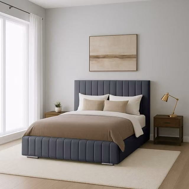 Desire Deco Ammara Upholstered Velvet Bed Frame, Grey, 140 x 200 cm