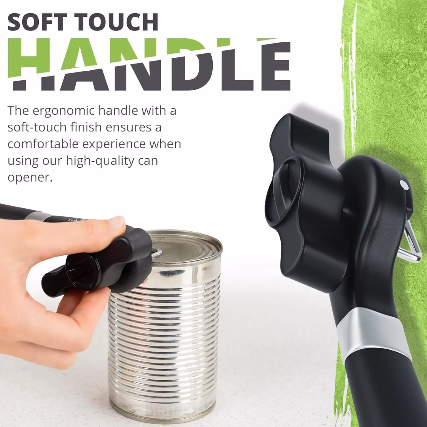 Oliver's Kitchen Safety Can Opener in Black with Ergonomic Grip and Stainless Steel Blades – 6