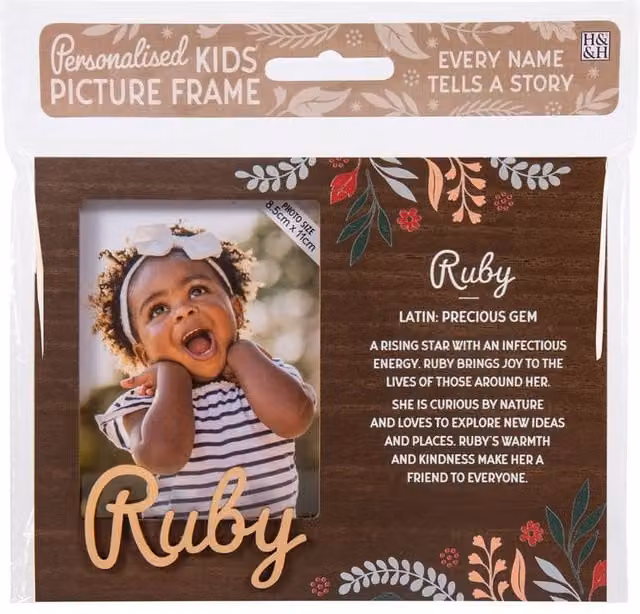 History & Heraldry Pre-personalised Ruby Child's Floral Picture Frame in Brown, W/H: 8.5 x 11 cm – 1