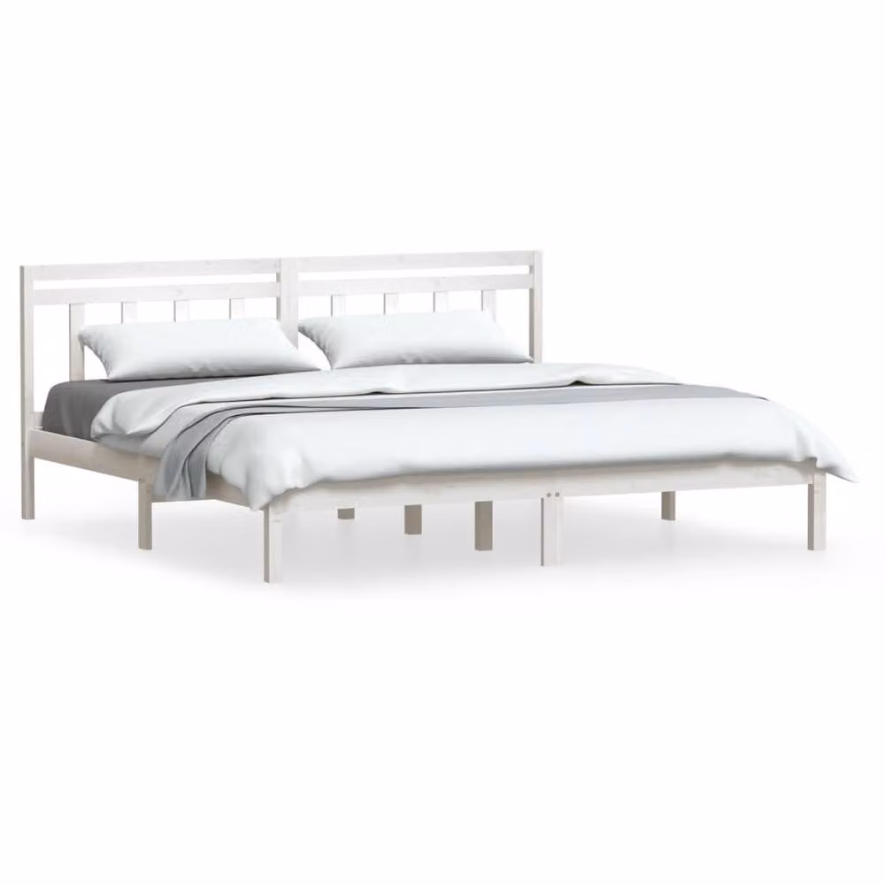 Berkfield Home White Solid Wood Pine Bed Frame W: 160 cm, D: 200 cm – 2